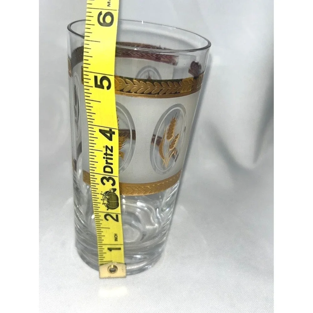 Vintage Libbey Golden Wheat Frosted‎ Highball Glasses Gold Trim Set of 6 MCM